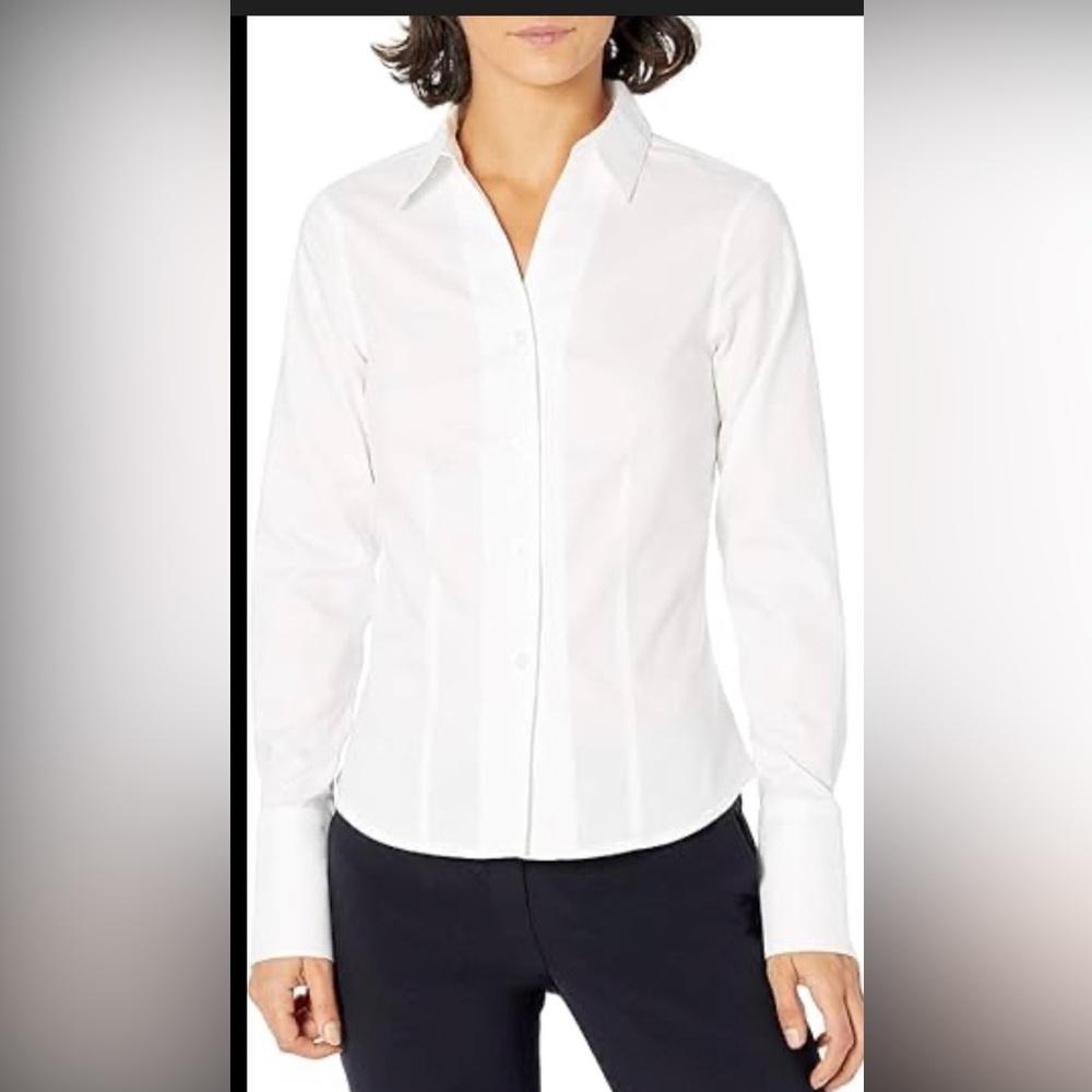 White fitted long sleeve button-up shirt